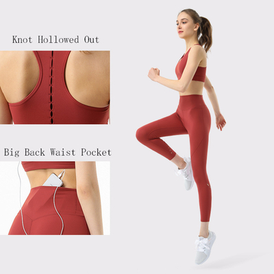 Hollow Out Knot Yoga Set Clothes Big Hidden Back Pocket Yoga Leggings Set