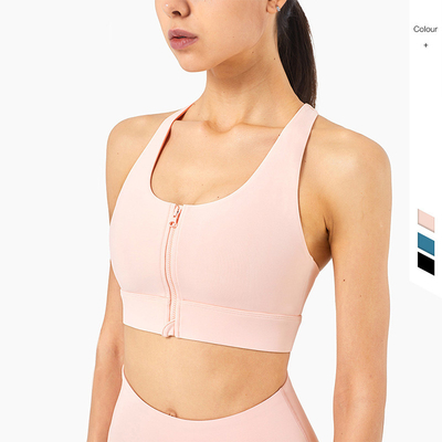 Front Zipper Womens Sports Top Shockproof High Impact Racerback Sports Bra