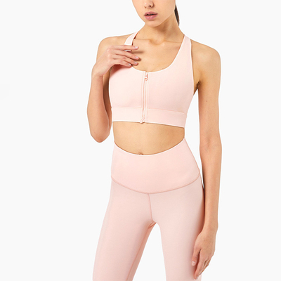 Front Zipper Womens Sports Top Shockproof High Impact Racerback Sports Bra