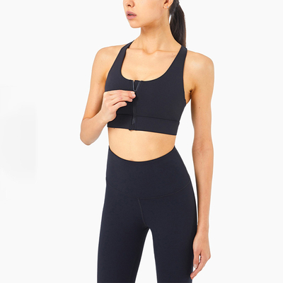 Front Zipper Womens Sports Top Shockproof High Impact Racerback Sports Bra
