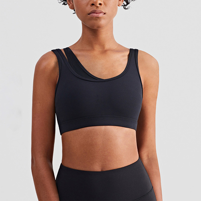 Mesh Stitching Strappy Back Sports Bra Girls Elastic Bottom Padded Sports Crop Top