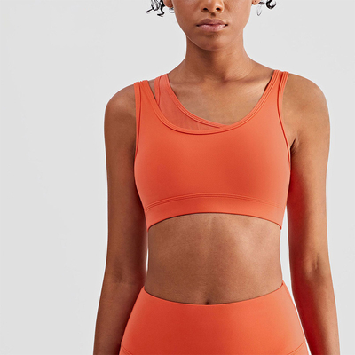 Mesh Stitching Strappy Back Sports Bra Girls Elastic Bottom Padded Sports Crop Top