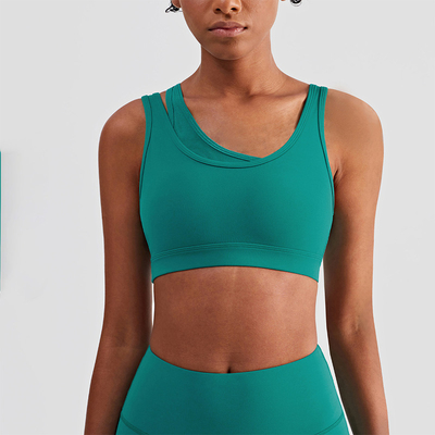 Mesh Stitching Strappy Back Sports Bra Girls Elastic Bottom Padded Sports Crop Top