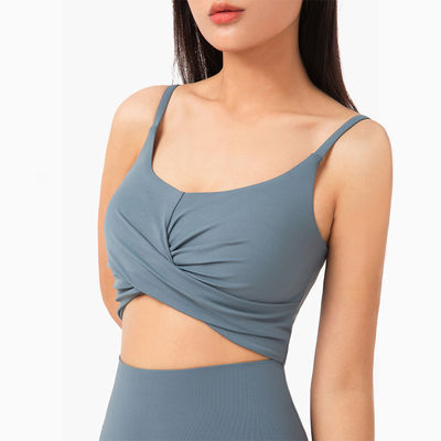 Bright Color Shallow Front Criss Cross Sports Bra Women Nylon Top With Removable Pads