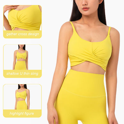Bright Color Shallow Front Criss Cross Sports Bra Women Nylon Top With Removable Pads