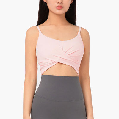 Bright Color Shallow Front Criss Cross Sports Bra Women Nylon Top With Removable Pads