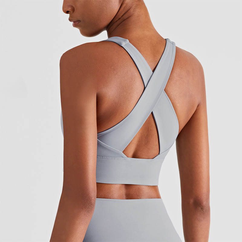 Gathered Full Coverage Ladies Sports Bra Wirefree Cross Back Yoga Bra Workout
