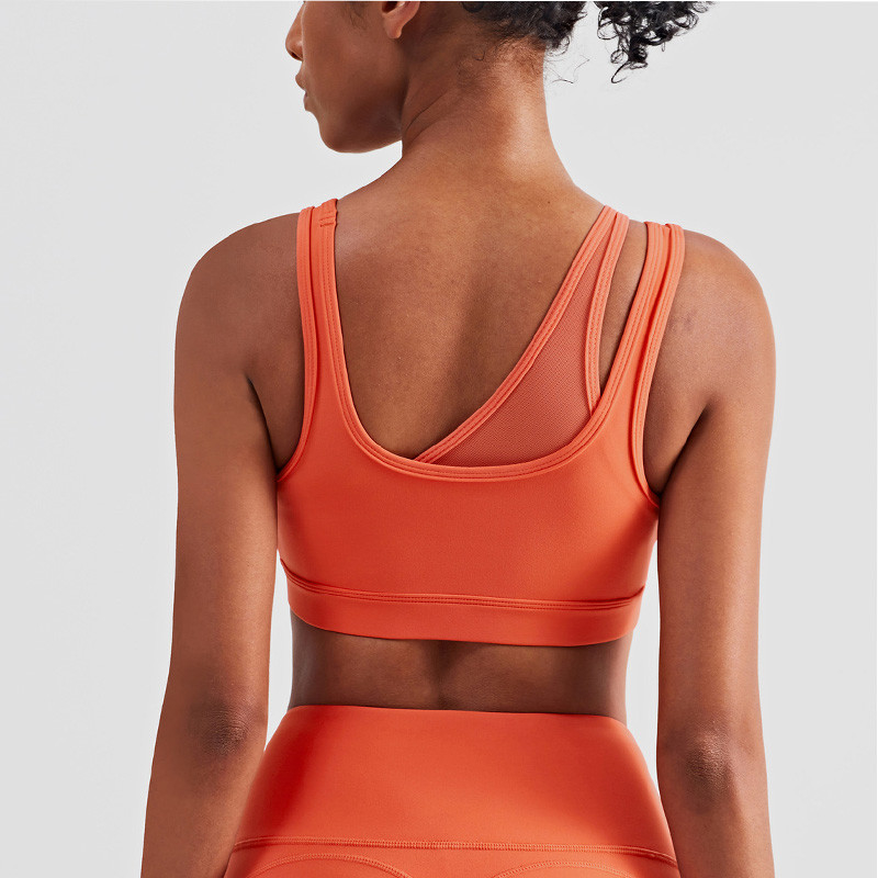 Mesh Stitching Strappy Back Sports Bra Girls Elastic Bottom Padded Sports Crop Top